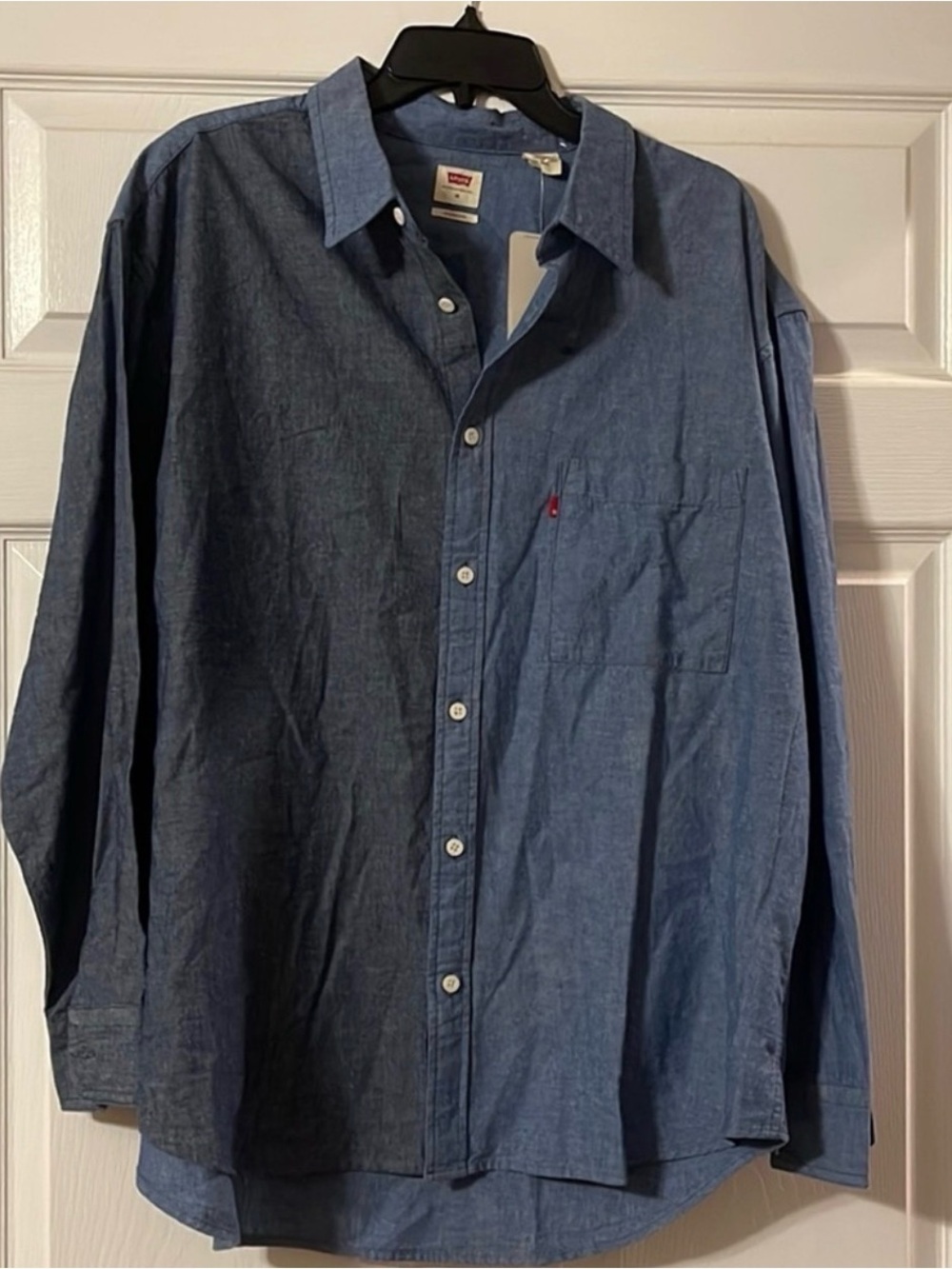 LEVIS Men's Oversized Two-Tone Denim Shirt Blue Denim Size M
